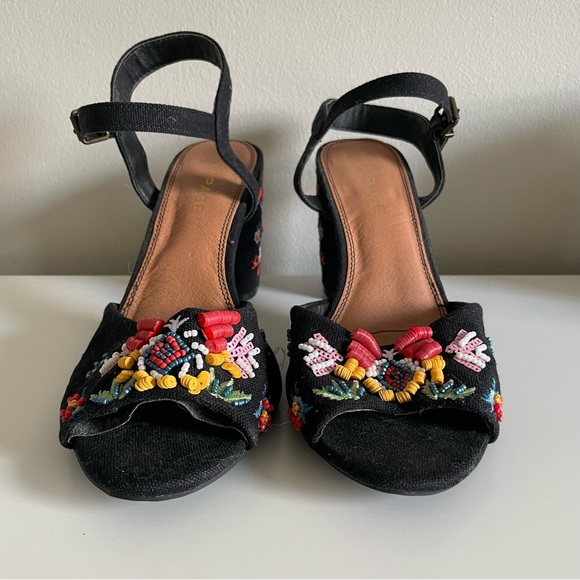 Rampage Beaded and Embroidered Black Block Sandal Heel - Picture 2 of 6